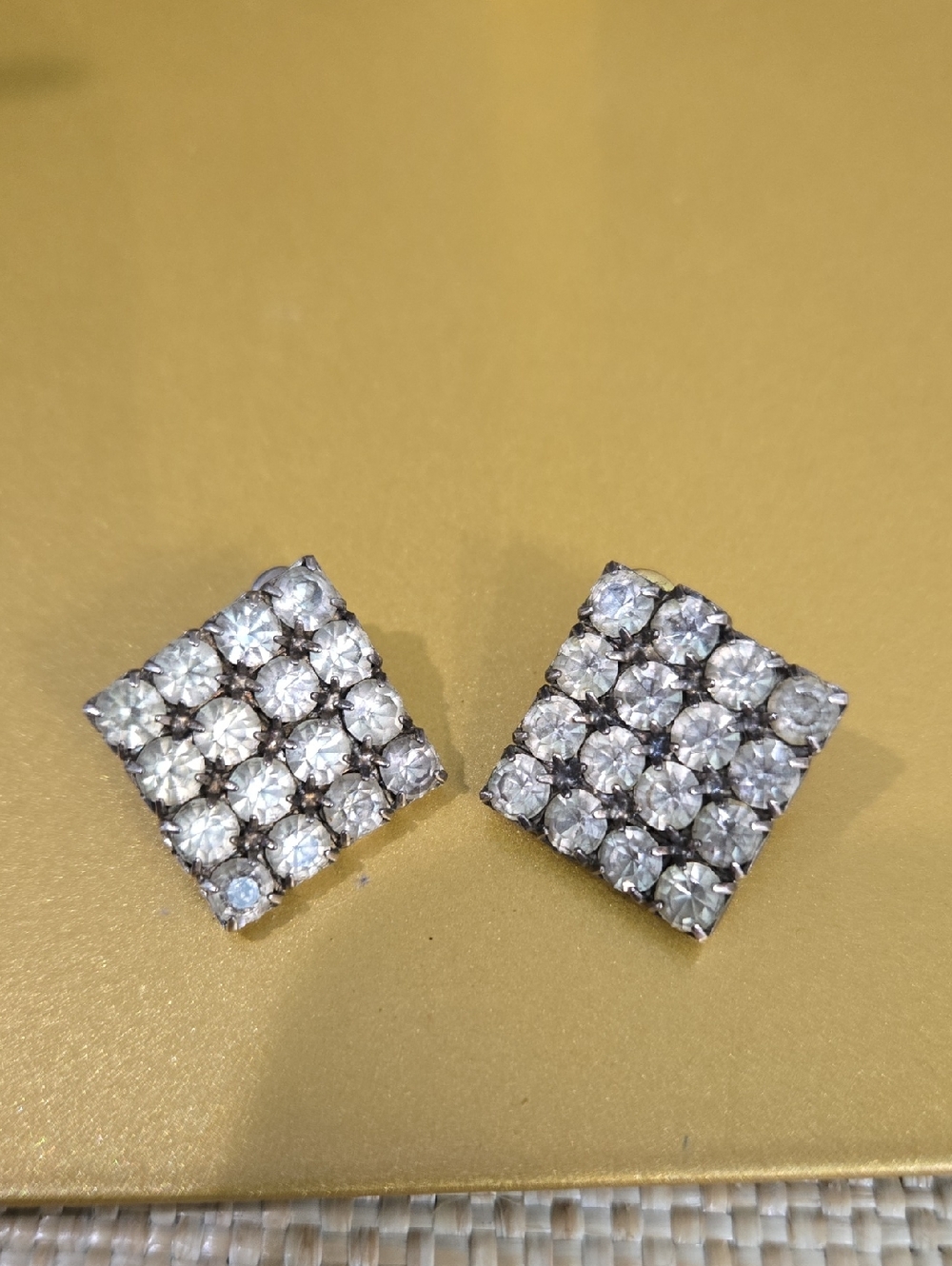 Vintage Crystal Pave Square Stud Earrings - Clear
